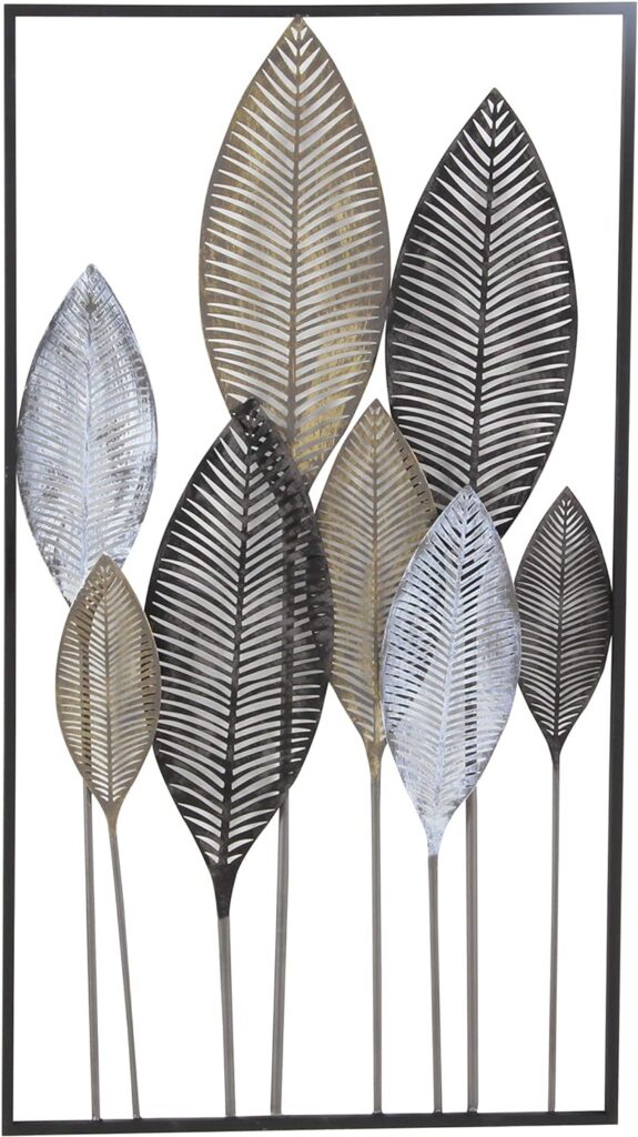 Deco 79 Metal Leaf Tall Cut-Out Wall Decor with Intricate Laser Cut Designs, 59 x 1 x 37/ 59 x 37, Bronze