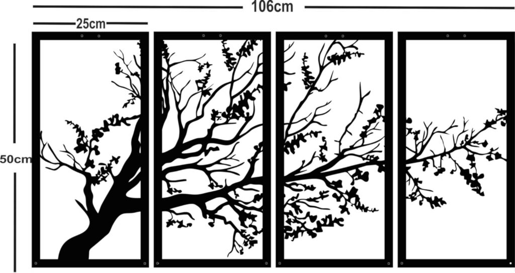 DEKADRON Metal Wall Art, Tree of Life 4 Panels, Metal Tree Wall Art, Tree Sign, Metal Wall Decor, Interior Decoration, Housewarming Gift, 4 Pieces Wall Hangings (40 W x 20 H / 100x50 cm) DEKADRON Metal Wall Art, Tree of Life 4 Panels, Metal Tree Wall Art, Tree Sign, Metal Wall Decor, Interior Decoration, Housewarming Gift, 4 Pieces Wall Hangings (40 W x 20 H / 100x50 cm)