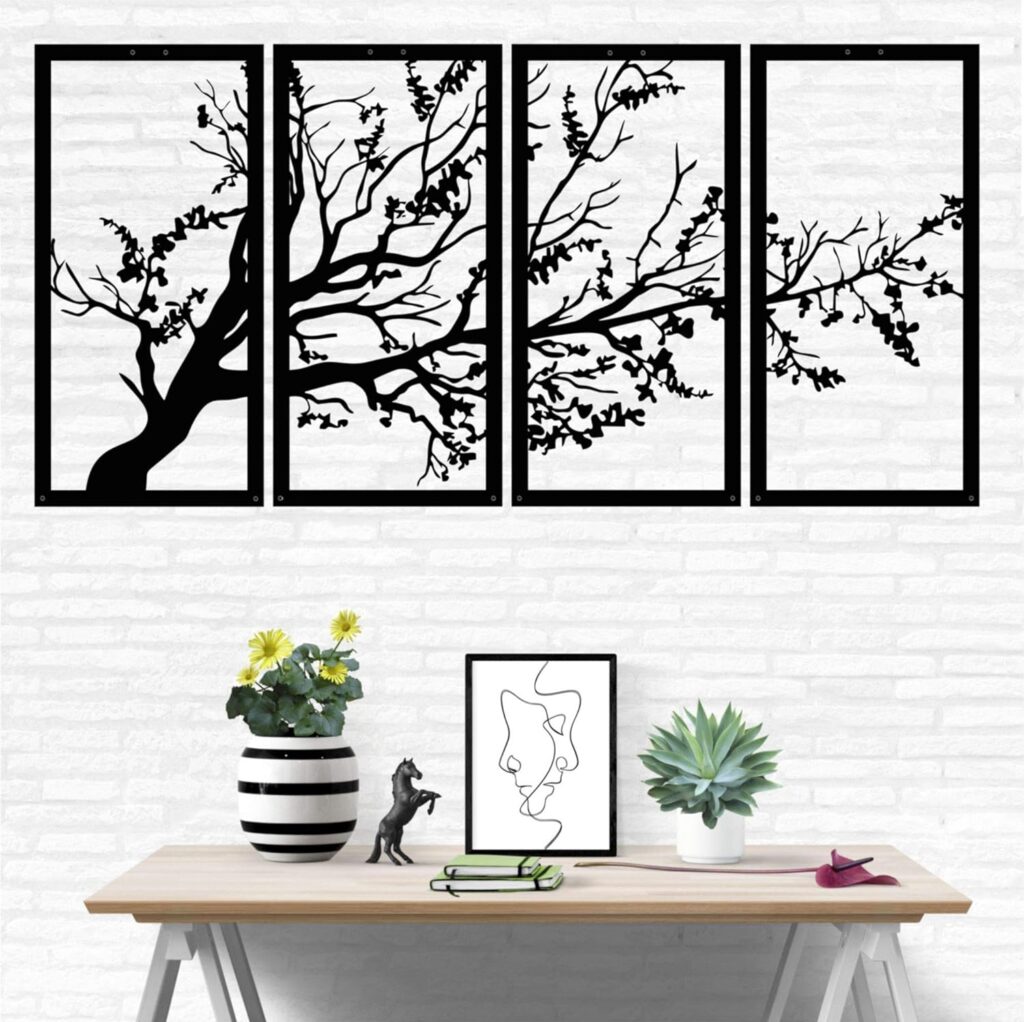 DEKADRON Metal Wall Art, Tree of Life 4 Panels, Metal Tree Wall Art, Tree Sign, Metal Wall Decor, Interior Decoration, Housewarming Gift, 4 Pieces Wall Hangings (40 W x 20 H / 100x50 cm) DEKADRON Metal Wall Art, Tree of Life 4 Panels, Metal Tree Wall Art, Tree Sign, Metal Wall Decor, Interior Decoration, Housewarming Gift, 4 Pieces Wall Hangings (40 W x 20 H / 100x50 cm)