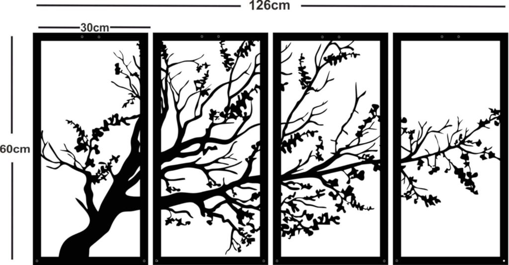 DEKADRON Metal Wall Art, Tree of Life 4 Panels, Metal Tree Wall Art, Tree Sign, Metal Wall Decor, Interior Decoration, Housewarming Gift, 4 Pieces Wall Hangings (40 W x 20 H / 100x50 cm) DEKADRON Metal Wall Art, Tree of Life 4 Panels, Metal Tree Wall Art, Tree Sign, Metal Wall Decor, Interior Decoration, Housewarming Gift, 4 Pieces Wall Hangings (40 W x 20 H / 100x50 cm)