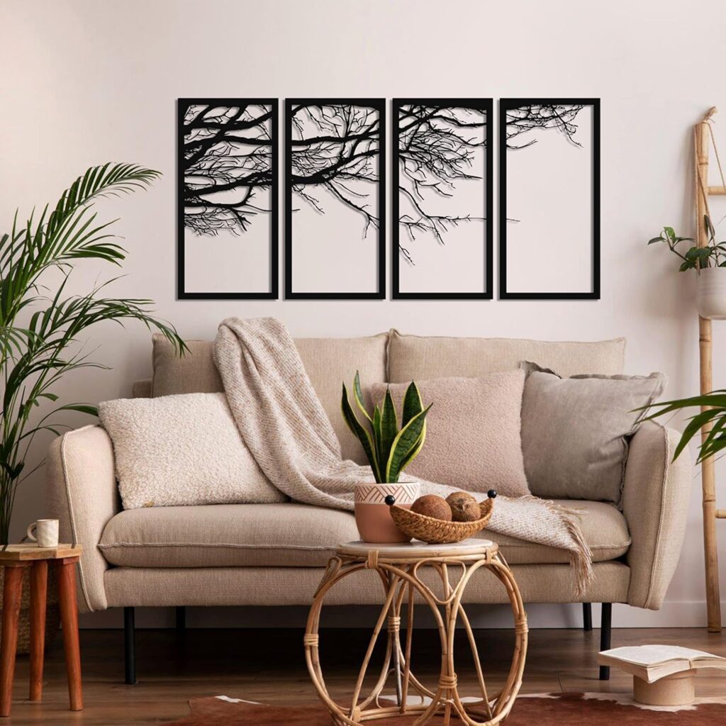 DEKADRON Metal Wall Art, Tree of Life 4 Pieces, Metal Tree Wall Art, Tree Sign, Metal Wall Decor, Interior Decoration, Housewarming Gift, 4 Panels Wall Hangings (47 W x 24 H / 120x60 cm) DEKADRON Metal Wall Art, Tree of Life 4 Pieces, Metal Tree Wall Art, Tree Sign, Metal Wall Decor, Interior Decoration, Housewarming Gift, 4 Panels Wall Hangings (47 W x 24 H / 120x60 cm)