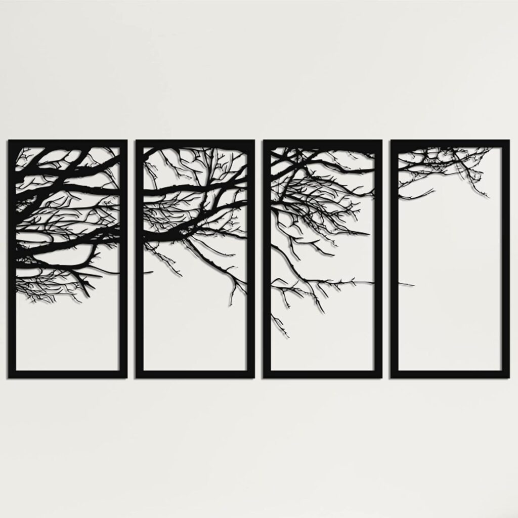 DEKADRON Metal Wall Art, Tree of Life 4 Pieces, Metal Tree Wall Art, Tree Sign, Metal Wall Decor, Interior Decoration, Housewarming Gift, 4 Panels Wall Hangings (47 W x 24 H / 120x60 cm) DEKADRON Metal Wall Art, Tree of Life 4 Pieces, Metal Tree Wall Art, Tree Sign, Metal Wall Decor, Interior Decoration, Housewarming Gift, 4 Panels Wall Hangings (47 W x 24 H / 120x60 cm)