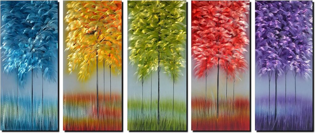 Handmade Metal Wall Art with Bog Life Multi-Colored Tree, 3D Abstract Design Artwork for Modern and Contemporary Decor, Indoor Outdoor Wall Decorations, 5-Panels Metal Art Measure 24x 64 Handmade Metal Wall Art with Bog Life Multi-Colored Tree, 3D Abstract Design Artwork for Modern and Contemporary Decor, Indoor Outdoor Wall Decorations, 5-Panels Metal Art Measure 24x 64