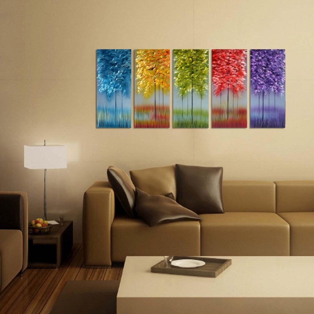 Handmade Metal Wall Art with Bog Life Multi-Colored Tree, 3D Abstract Design Artwork for Modern and Contemporary Decor, Indoor Outdoor Wall Decorations, 5-Panels Metal Art Measure 24x 64 Handmade Metal Wall Art with Bog Life Multi-Colored Tree, 3D Abstract Design Artwork for Modern and Contemporary Decor, Indoor Outdoor Wall Decorations, 5-Panels Metal Art Measure 24x 64