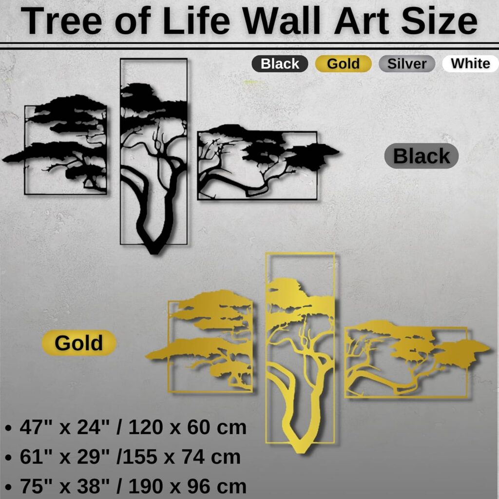 ICEWQOQU Tree of Life Wall Art, Tree of Life Metal Wall Decor, 3 PieceWall Decor, Tree of Life Decor, 3D Tree Wall Decor, Large Wall Decor, Family Tree Wall Decor (75 x 38 / 190 x 96 cm, gold) ICEWQOQU Tree of Life Wall Art, Tree of Life Metal Wall Decor, 3 PieceWall Decor, Tree of Life Decor, 3D Tree Wall Decor, Large Wall Decor, Family Tree Wall Decor (75 x 38 / 190 x 96 cm, gold)