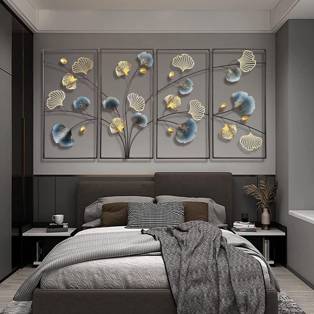 Mroinss 4 Pcs Metal Wall Art Decor, Large 3D Handmade Ginkgo Leaf Metal Wall Sculpture with Black Frame, Home Decoration Gift for Living Room Bedroom Dining Room Mroinss 4 Pcs Metal Wall Art Decor, Large 3D Handmade Ginkgo Leaf Metal Wall Sculpture with Black Frame, Home Decoration Gift for Living Room Bedroom Dining Room