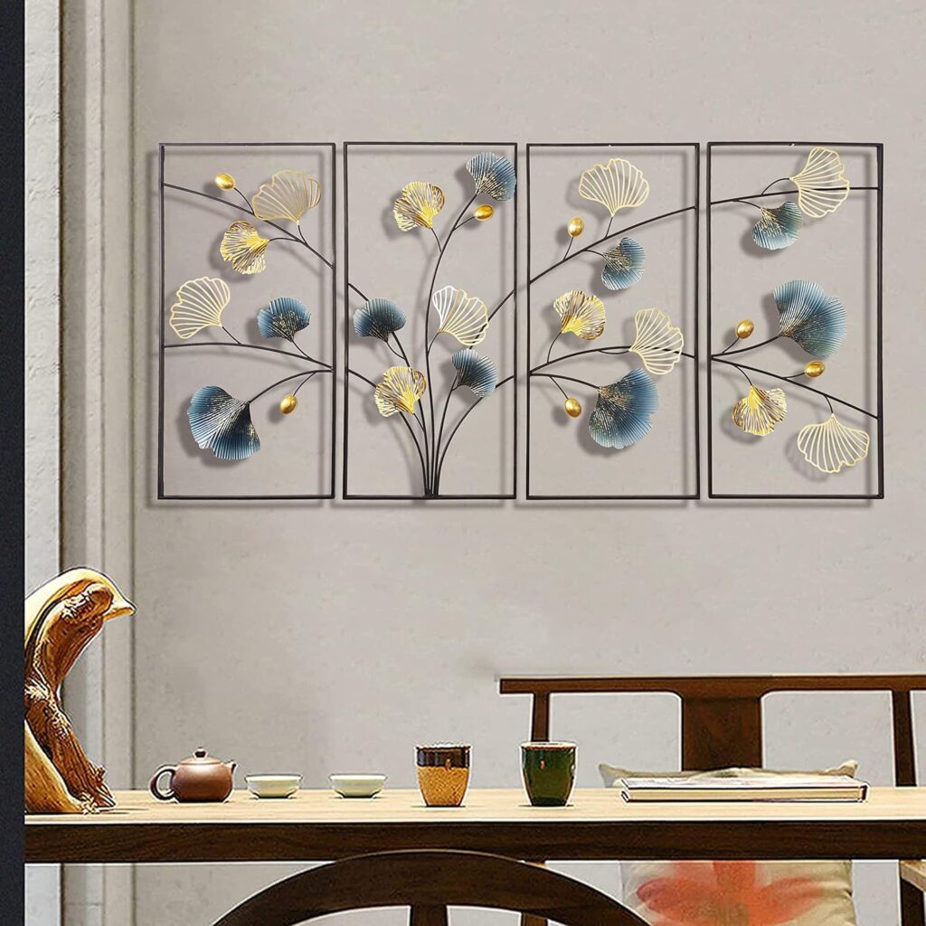 Mroinss 4 Pcs Metal Wall Art Decor, Large 3D Handmade Ginkgo Leaf Metal Wall Sculpture with Black Frame, Home Decoration Gift for Living Room Bedroom Dining Room Mroinss 4 Pcs Metal Wall Art Decor, Large 3D Handmade Ginkgo Leaf Metal Wall Sculpture with Black Frame, Home Decoration Gift for Living Room Bedroom Dining Room