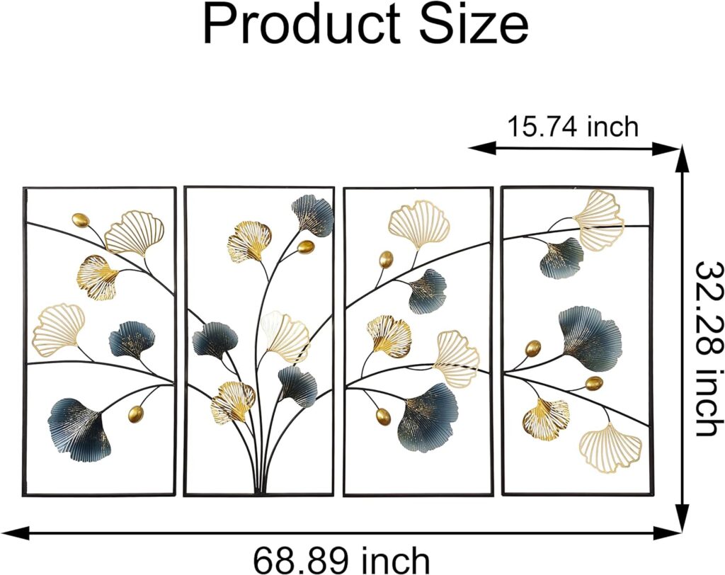 Mroinss 4 Pcs Metal Wall Art Decor, Large 3D Handmade Ginkgo Leaf Metal Wall Sculpture with Black Frame, Home Decoration Gift for Living Room Bedroom Dining Room Mroinss 4 Pcs Metal Wall Art Decor, Large 3D Handmade Ginkgo Leaf Metal Wall Sculpture with Black Frame, Home Decoration Gift for Living Room Bedroom Dining Room