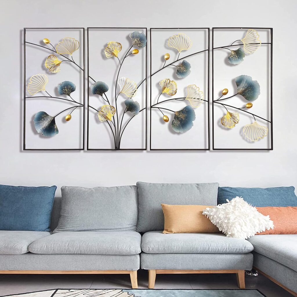Mroinss 4 Pcs Metal Wall Art Decor, Large 3D Handmade Ginkgo Leaf Metal Wall Sculpture with Black Frame, Home Decoration Gift for Living Room Bedroom Dining Room Mroinss 4 Pcs Metal Wall Art Decor, Large 3D Handmade Ginkgo Leaf Metal Wall Sculpture with Black Frame, Home Decoration Gift for Living Room Bedroom Dining Room