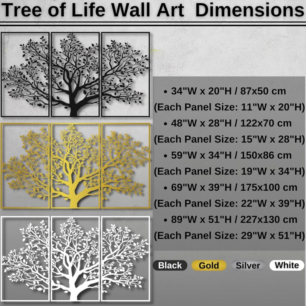 Tree of Life Wall Art, 3 Piece Wall Decor, Metal Tree Wall Art, Tree Metal Wall Decor, Tree Sign, Tree of Life Metal Wall Art, Metal Wall Art for Living Room, Overbed Wall Decor (69W x 39H / 175x100 cm, gold) Tree of Life Wall Art, 3 Piece Wall Decor, Metal Tree Wall Art, Tree Metal Wall Decor, Tree Sign, Tree of Life Metal Wall Art, Metal Wall Art for Living Room, Overbed Wall Decor (69W x 39H / 175x100 cm, gold)