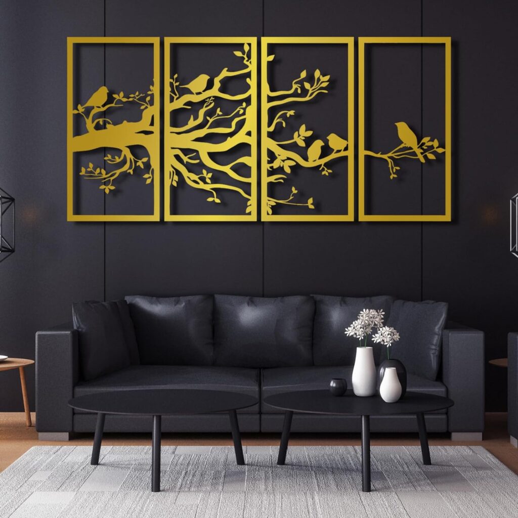 ICEWQOQU Metal Wall Decor, Metal Bird Wall Art, 4 Panels of Metal Bird Wall Decor, Tree of Life Wall Art, Birds Sign, Living Room Wall Art, Birds Metal Decor (59 W x 30 H / 150x75 cm, black) ICEWQOQU Metal Wall Decor, Metal Bird Wall Art, 4 Panels of Metal Bird Wall Decor, Tree of Life Wall Art, Birds Sign, Living Room Wall Art, Birds Metal Decor (59 W x 30 H / 150x75 cm, black)
