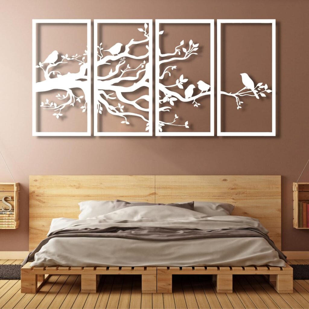 ICEWQOQU Metal Wall Decor, Metal Bird Wall Art, 4 Panels of Metal Bird Wall Decor, Tree of Life Wall Art, Birds Sign, Living Room Wall Art, Birds Metal Decor (59 W x 30 H / 150x75 cm, black) ICEWQOQU Metal Wall Decor, Metal Bird Wall Art, 4 Panels of Metal Bird Wall Decor, Tree of Life Wall Art, Birds Sign, Living Room Wall Art, Birds Metal Decor (59 W x 30 H / 150x75 cm, black)